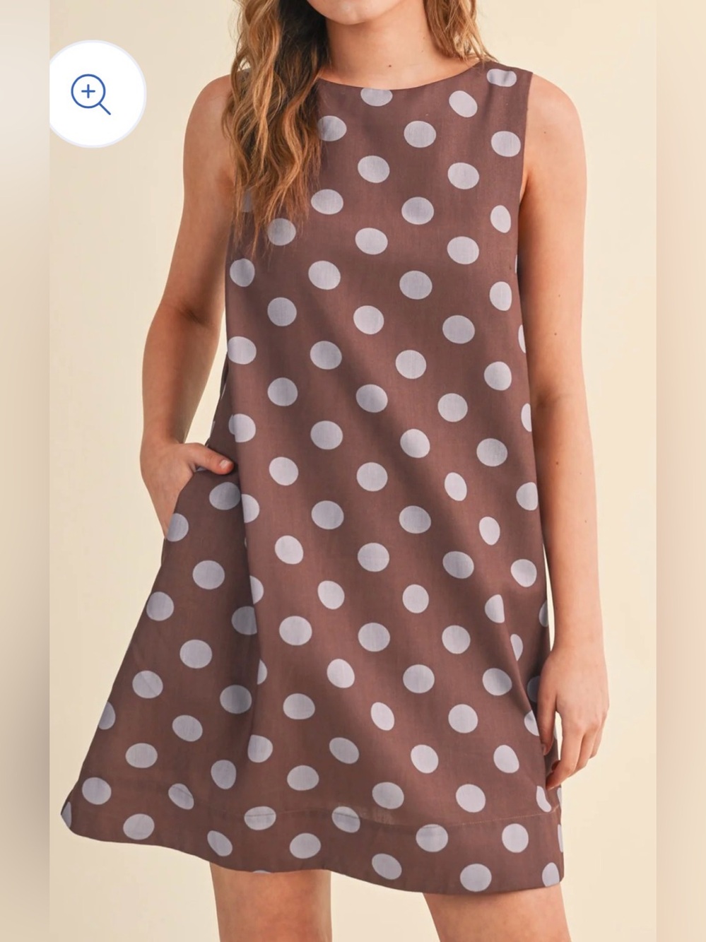 Brown Polka Dot Sleeveless Mini Dress